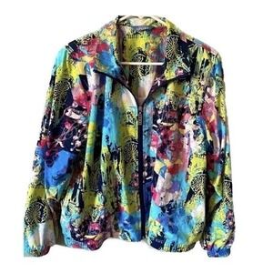 Koret Sport Windbreaker Jacket Womens Large Multi Color Abstract Print Zip Up